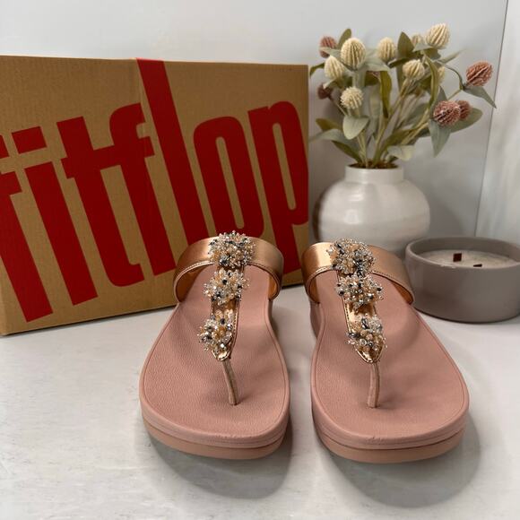FitFlop Galaxy Crystal Embellished Toe-Thong Sandals Rose Gold Women 10/EU42 NWB - Picture 5 of 11